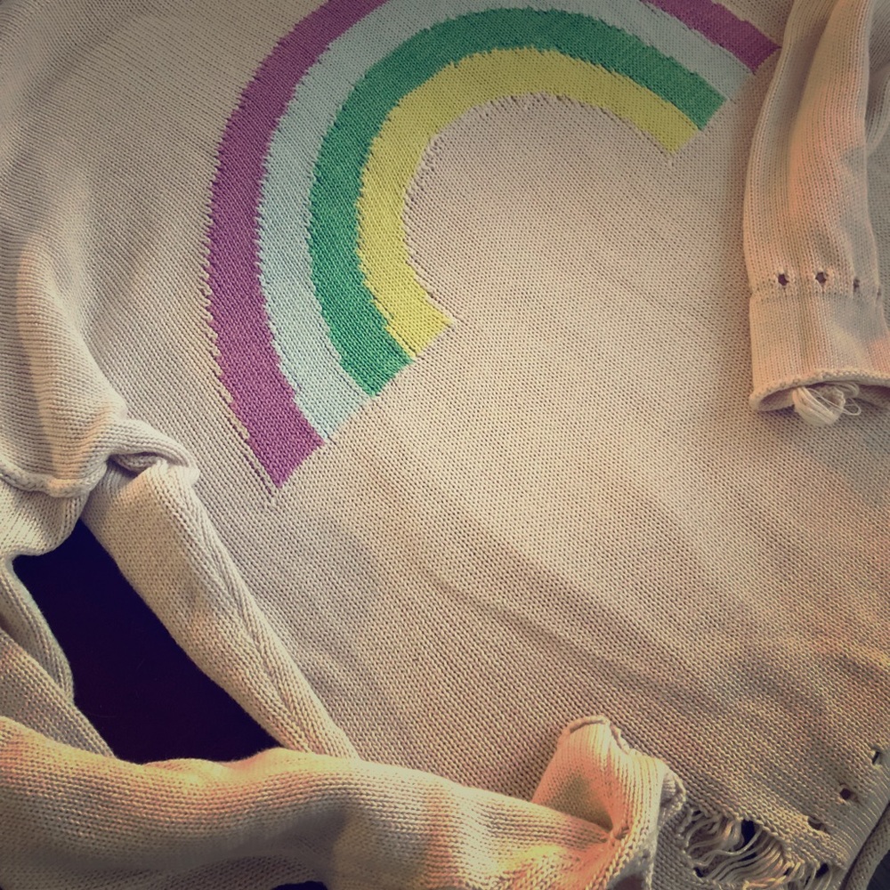 Wildfox Rainbow Ripped Sweater